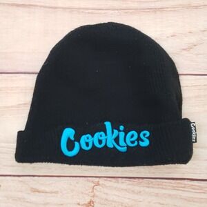 Cookies SF Mens Black Knit Cuffed Beanie Teal Blue Logo Streetwear Hat OSFA